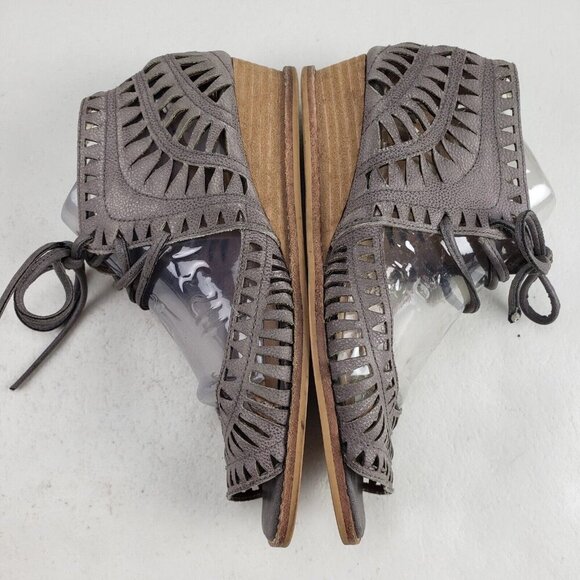 Jeffrey Campbell Rodillo Wedge Sandal Womens 6 Taupe Open Toe Laser Cut Lace Up - Picture 6 of 11